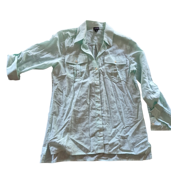 Patagonia Tops - Patagonia Light Mint Long-Sleeve‎ Button-Up Blouse